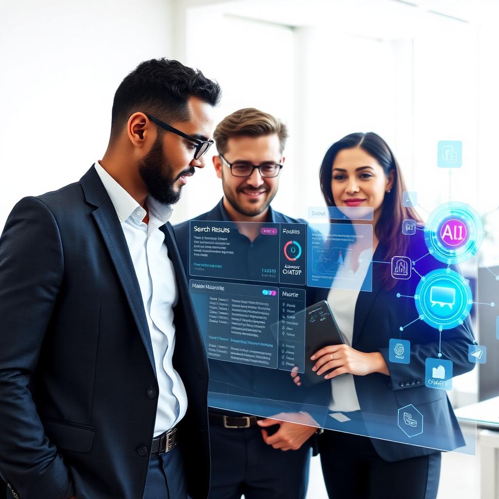 Marketing experts and AI researchers collaborating on innovative solutions at AI Optimiser